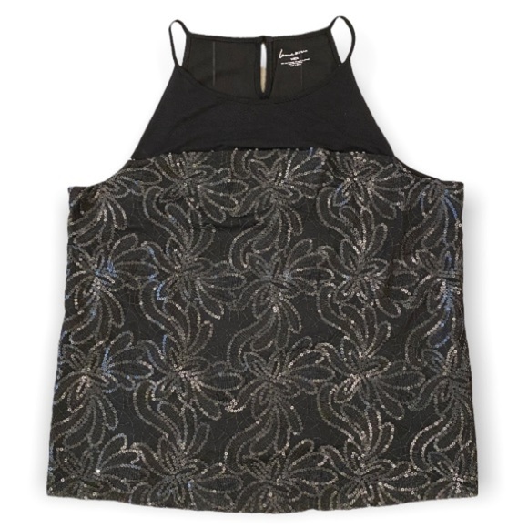 Lane Bryant 22/24 Beautiful Sequin Sleeveless Black Top Sheer/Lined Stretch - Picture 1 of 6